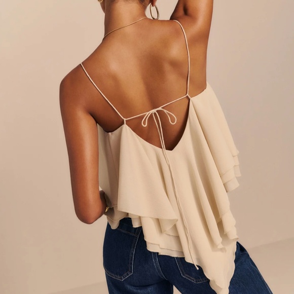 Reformation Alira Cami Top - Almond Cream Ruffle - Picture 2 of 10